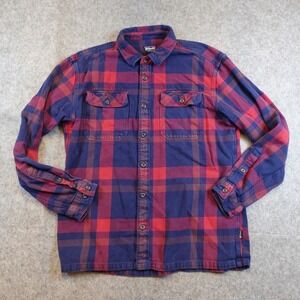Patagonia Shirt Men L/XL Red Blue Plaid Fjord Organic Cotton Flannel Button Down